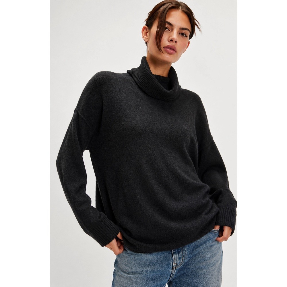 Free People Addie Cashmere Turtleneck Sweater Black Size Small Oversized